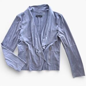 Bagatelle Collection Women's M Blue Gray Faux Suede Waterfall Draped Jacket Chic
